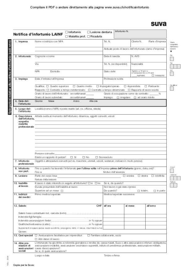 Modulo: notifica di infortunio LAINF